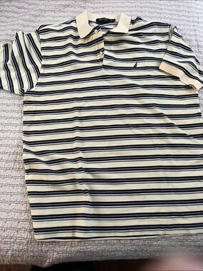 Nautica Pale Yellow Polo with Two Tone Blue Stripes